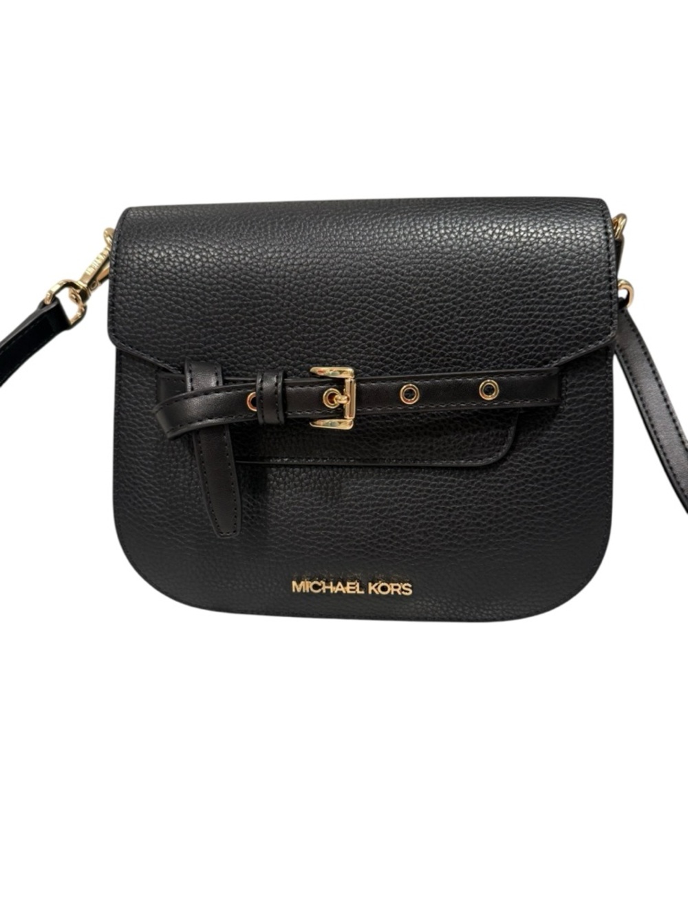Michael Kors Black Pebbled Leather Crossbody with Gold Hardware